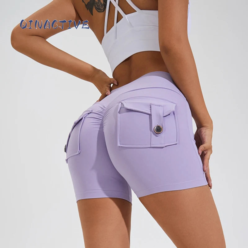 QINACTIVE Booty Boost Yoga Shorts - High-Waist & Pocketed