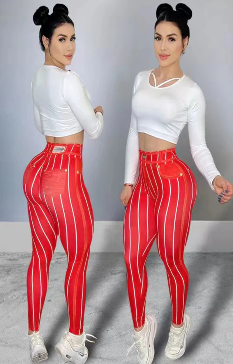 High-Waist Striped Sports Leggings