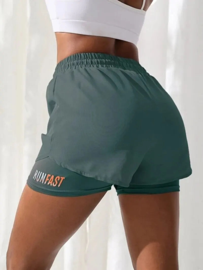 High-Rise Elastic Shorts - Faux Two-Piece Design