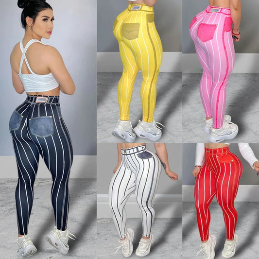 High-Waist Striped Sports Leggings